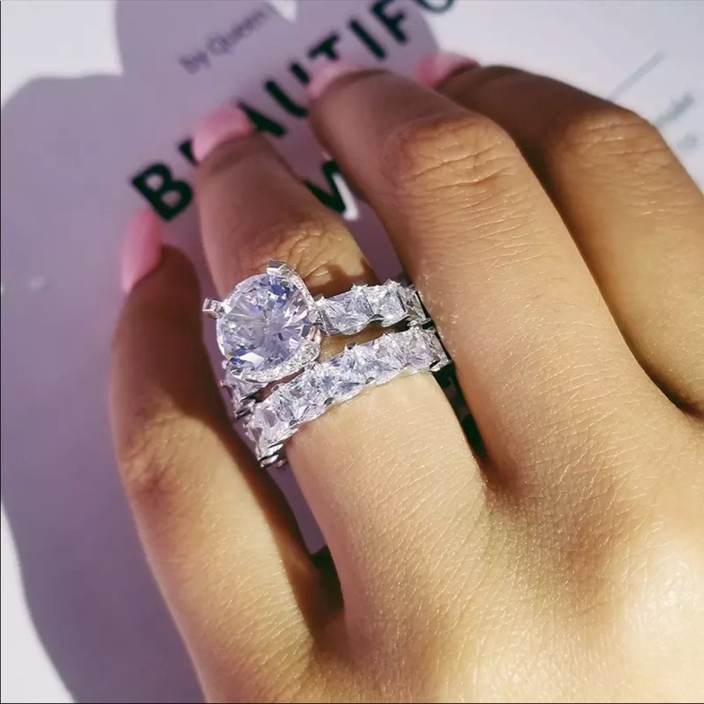 Bridal engagement CZ diamond wedding set - Picture 2 of 6